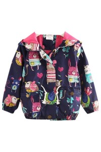 SKCC004 design printed zipper coat for girls children's wear hooded coat children's wear specialty store detail view-2